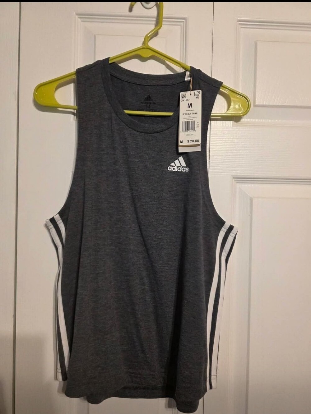Adidas Dark Gray Sleeveless Workout Tank with White Stripes